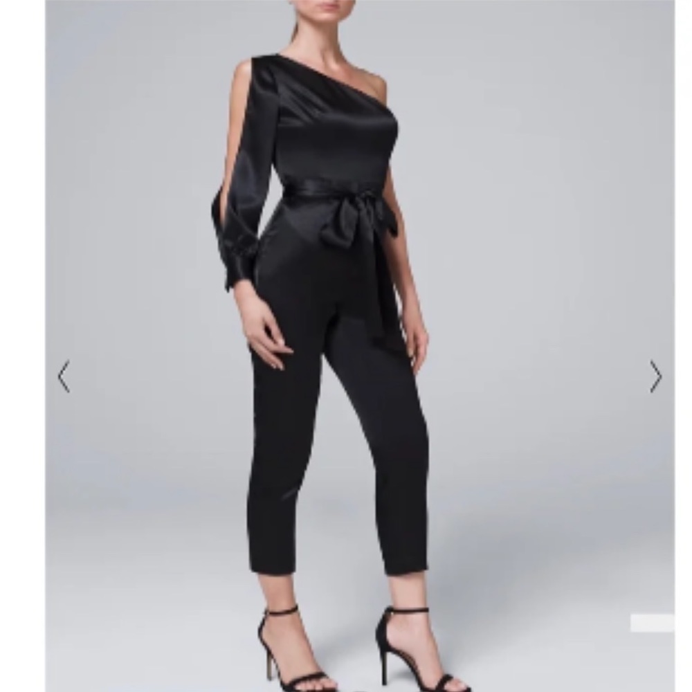 Aidan Mattox Black Satin One Shoulder Jumpsuit Size 2 Formal Neutral